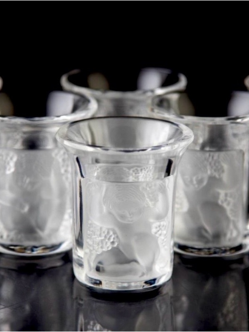Lalique crystal shot glasses "Les Enfants"